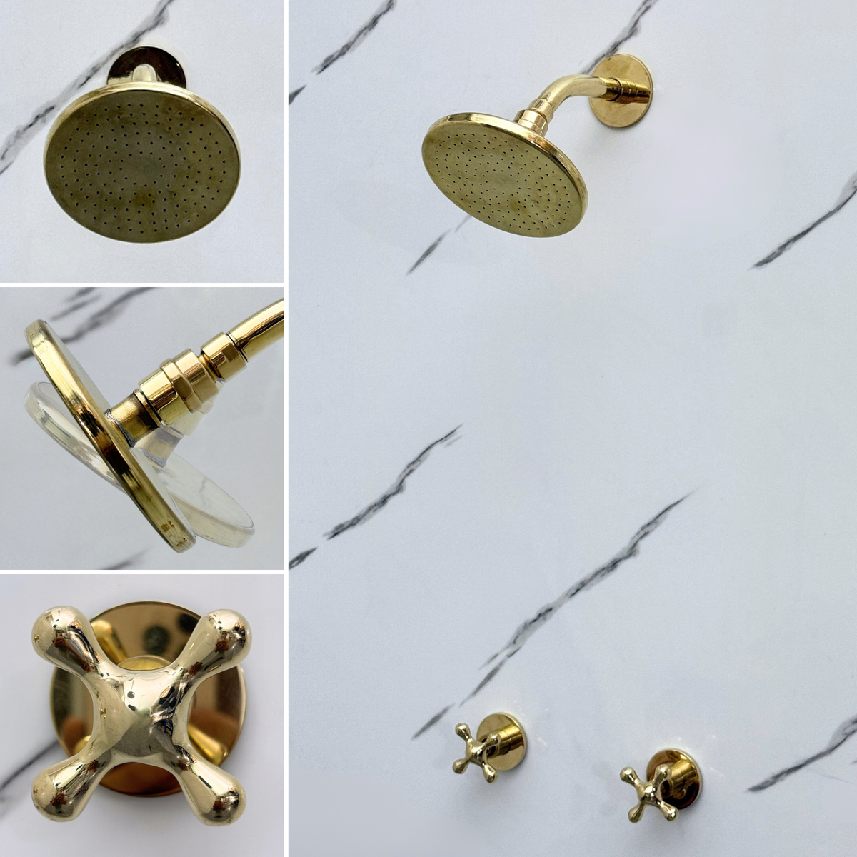 Unlacquered Brass Adjustable Flat Round Rain Shower System