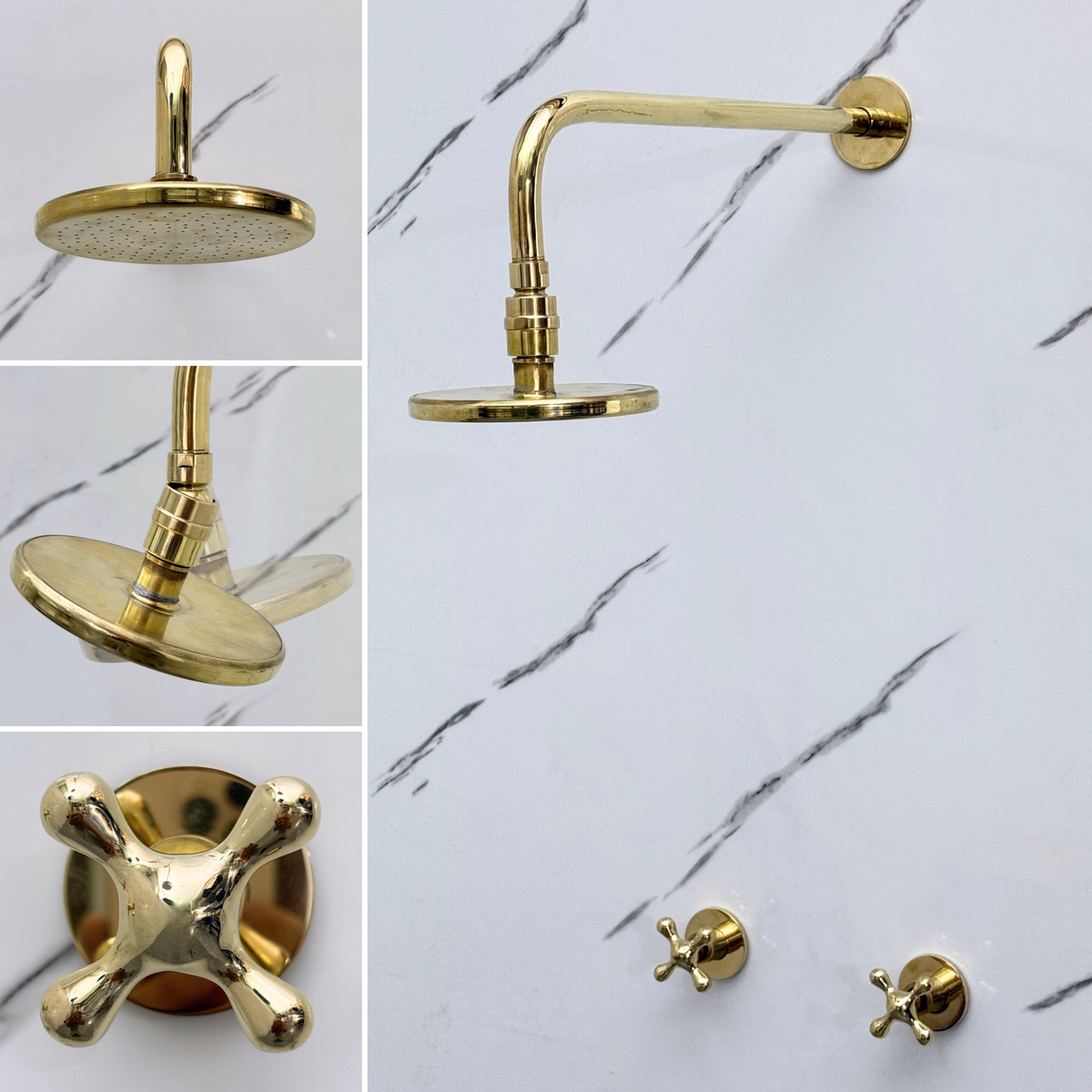 Unlacquered Brass Adjustable Flat Round Rain Shower System