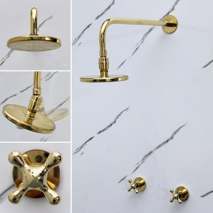 Unlacquered Brass Adjustable Flat Round Rain Shower System