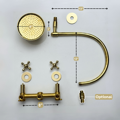 Unlacquered Brass Adjustable Round Rain Shower System