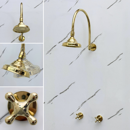 Unlacquered Brass Adjustable Round Rain Shower System