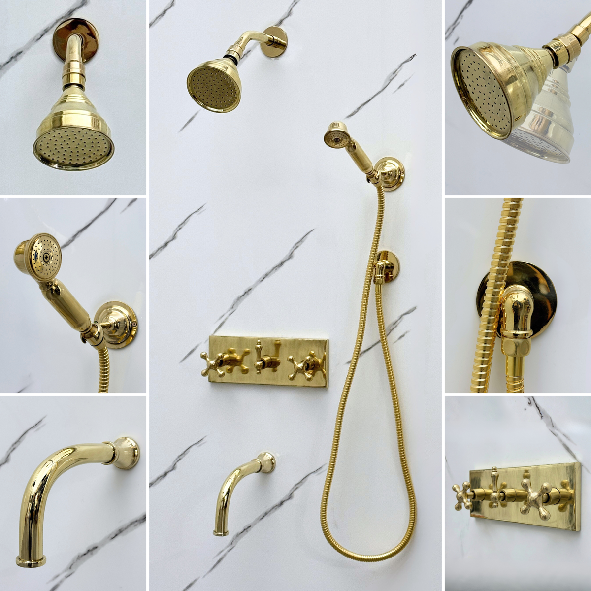 Unlacquered Brass Round Rain Shower System with Handheld
