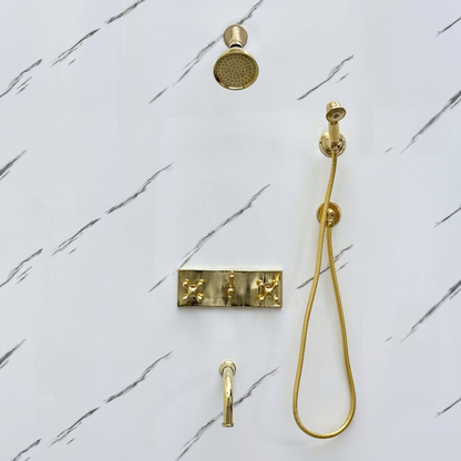 Unlacquered Brass Round Rain Shower System with Handheld