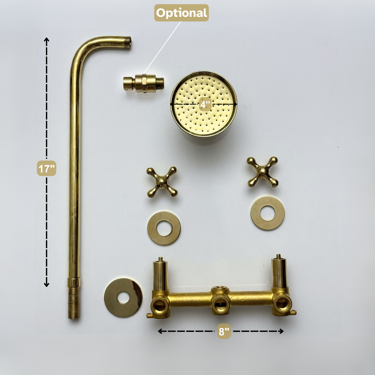 Unlacquered Brass Adjustable Round Rain Shower System