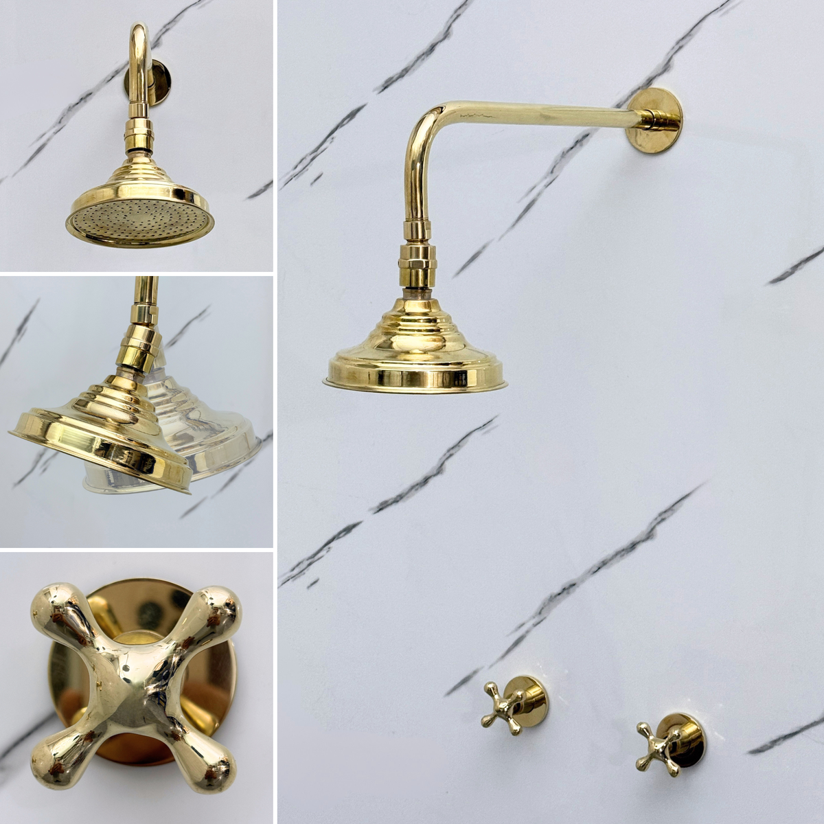 Unlacquered Brass Adjustable Round Rain Shower System