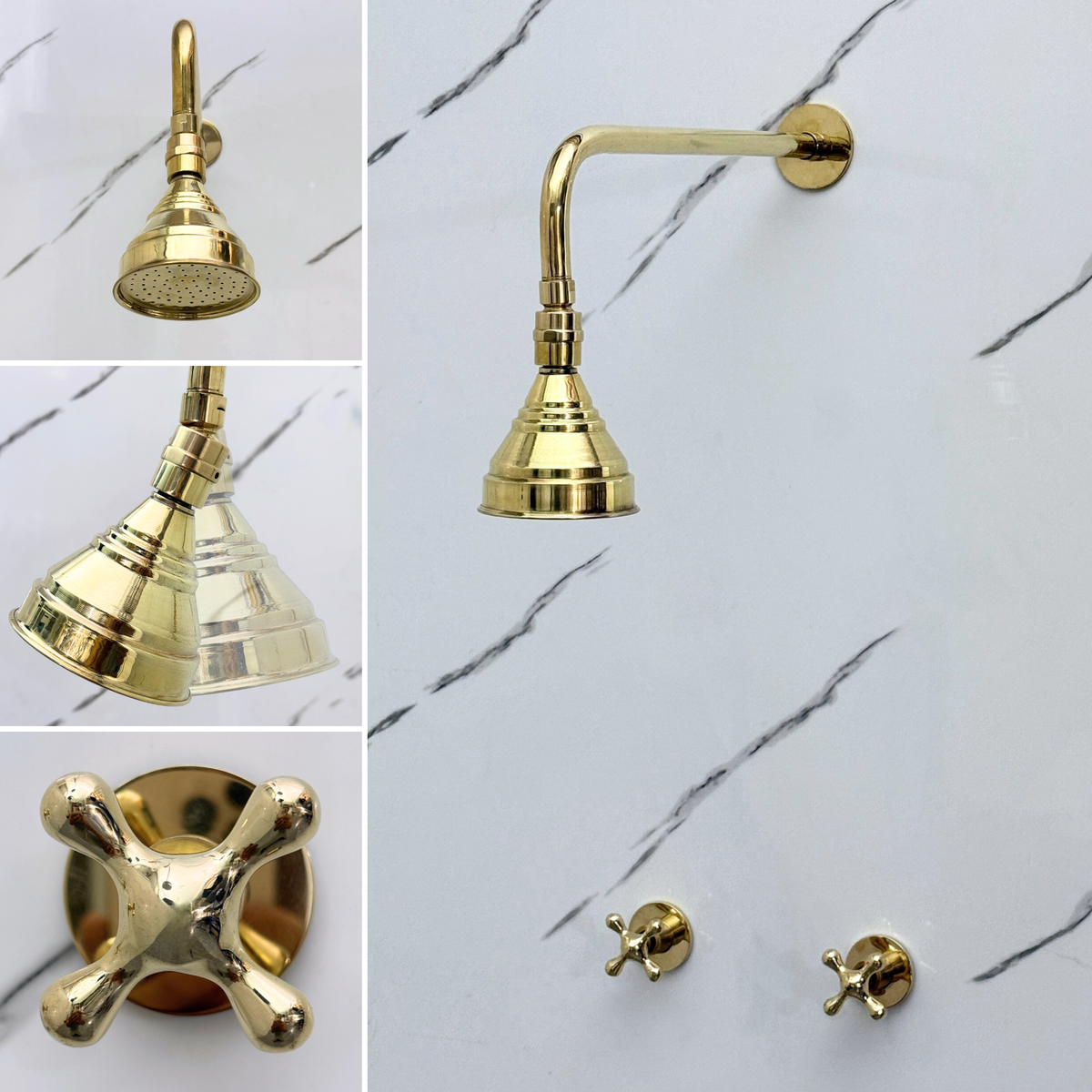 Unlacquered Brass Adjustable Round Rain Shower System