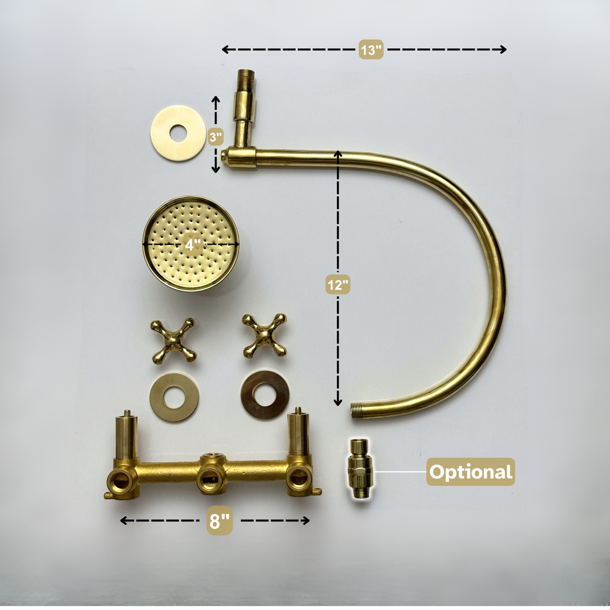 Unlacquered Brass Adjustable Round Rain Shower System