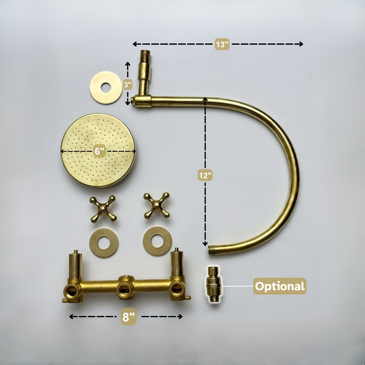 Unlacquered Brass Adjustable Flat Round Rain Shower System