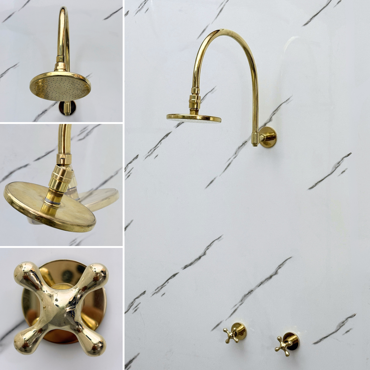 Unlacquered Brass Adjustable Flat Round Rain Shower System