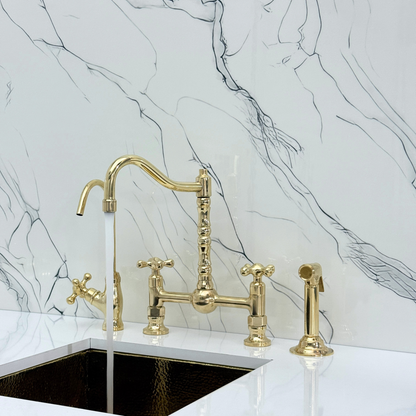Unlacquered Brass Bridge Faucet with Cross Handles