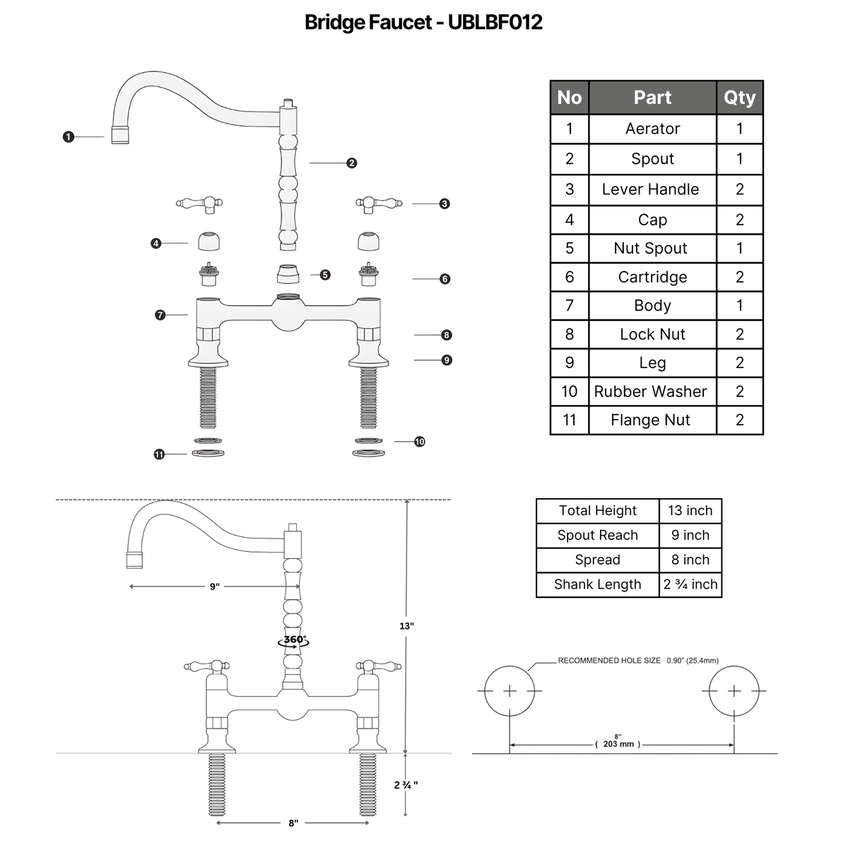 Unlacquered Brass Bridge Faucet with Lever Handles