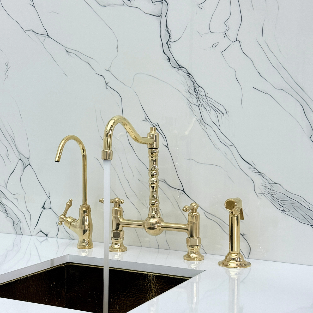 Unlacquered Brass Bridge Faucet with Lever Handles