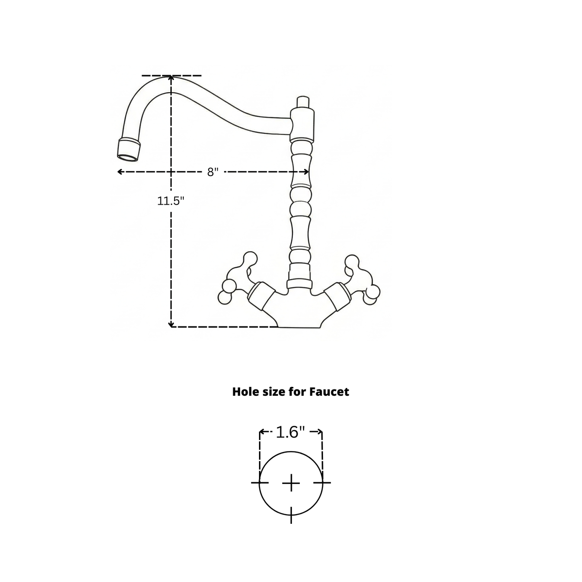 Unlacquered Brass Victorian Single Hole Faucet with Cross Handles