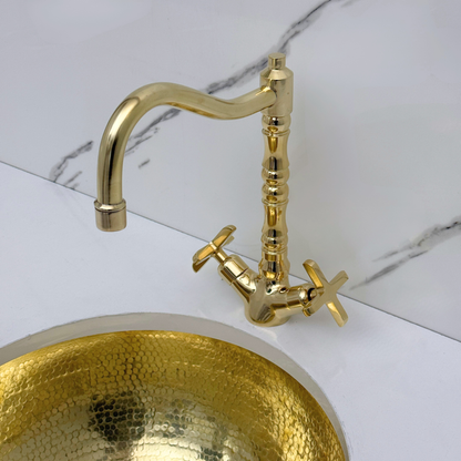 Unlacquered Brass Victorian Single Hole Faucet with Cross Handles