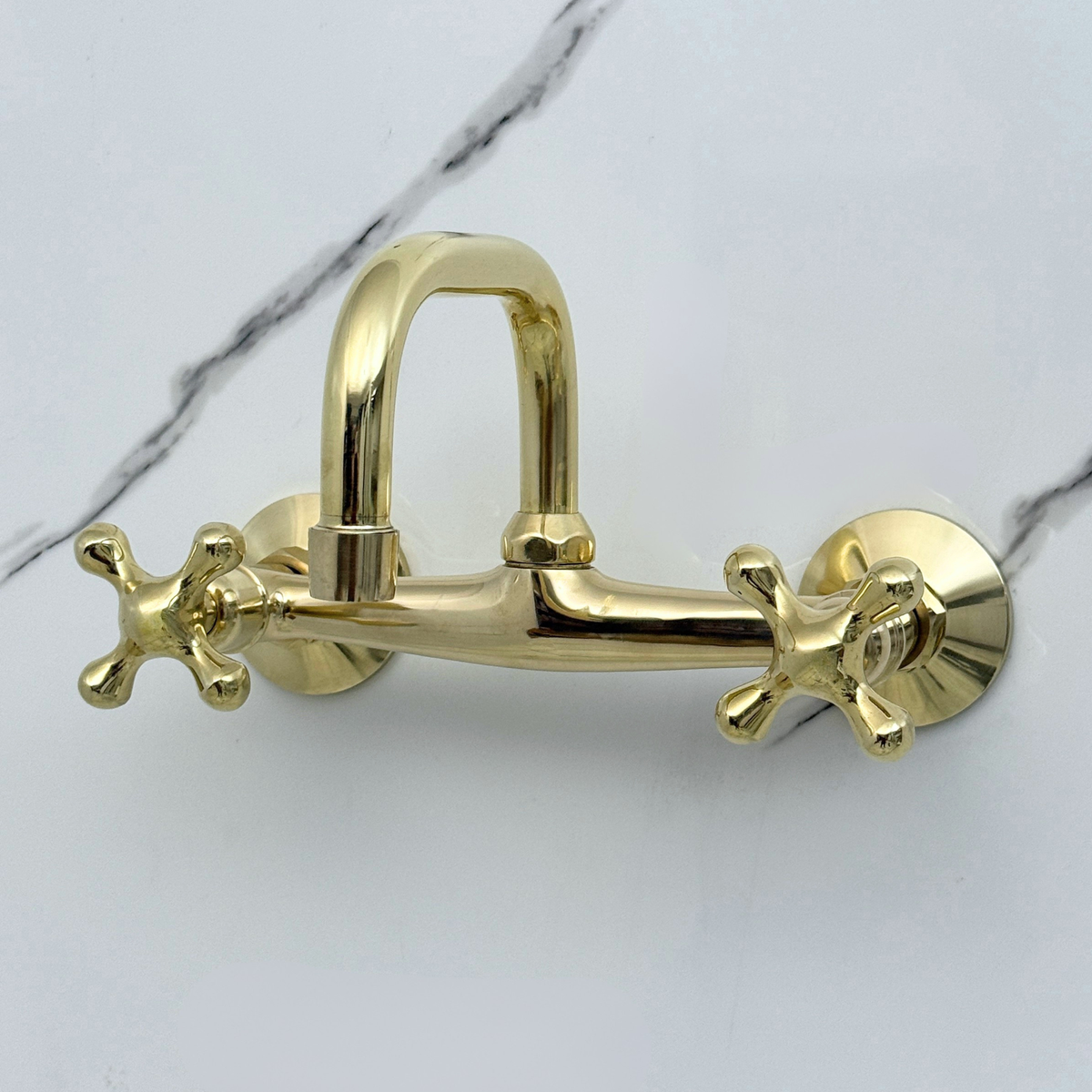 Unlacquered Brass Wall-Mount Bathroom Faucet