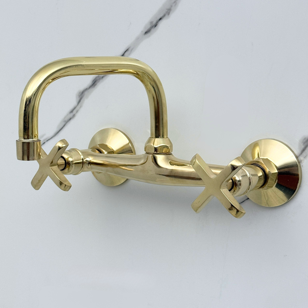 Unlacquered Brass Wall-Mount Bathroom Faucet