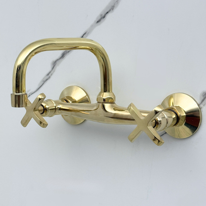Unlacquered Brass Wall-Mount Bathroom Faucet