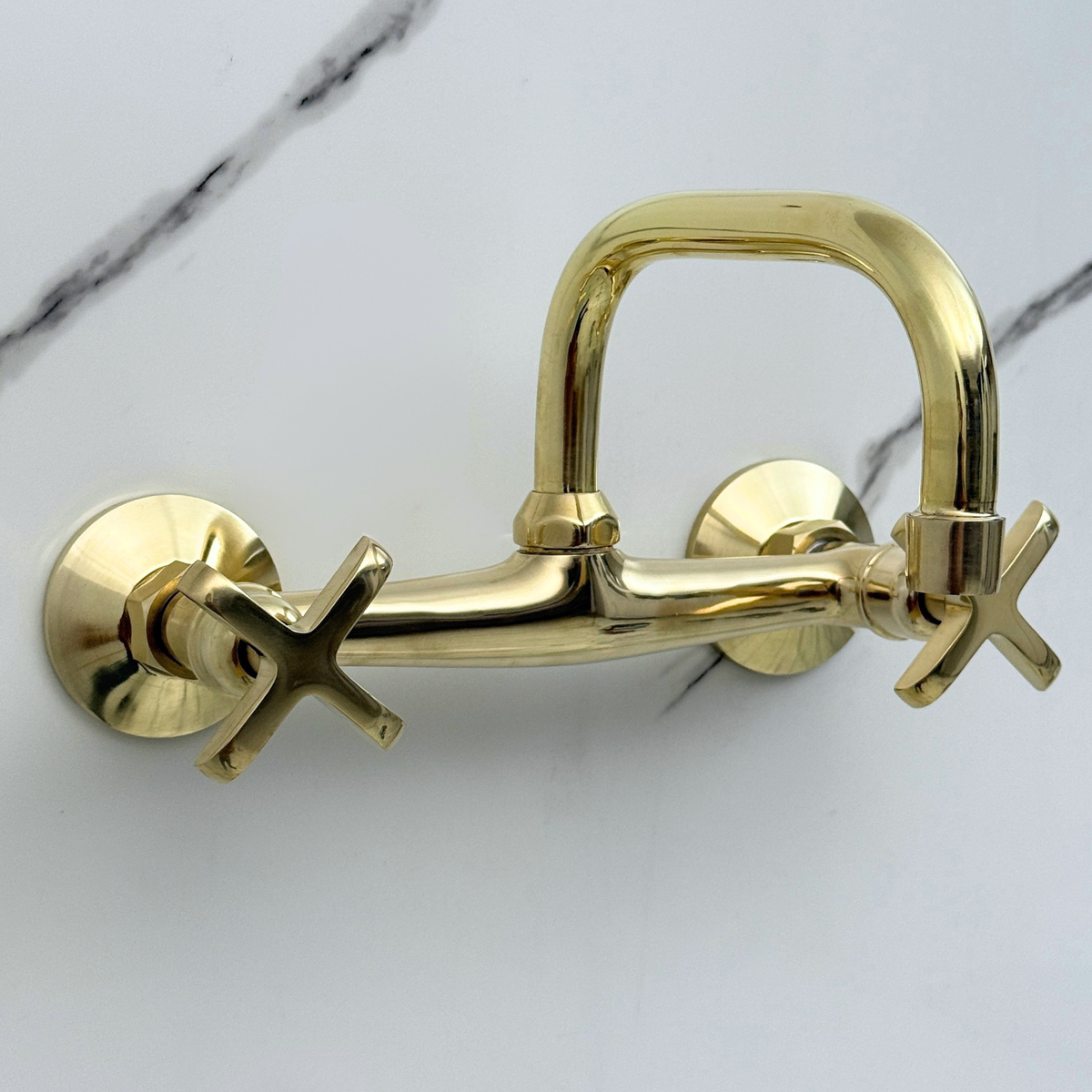 Unlacquered Brass Wall-Mount Bathroom Faucet