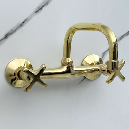 Unlacquered Brass Wall-Mount Bathroom Faucet