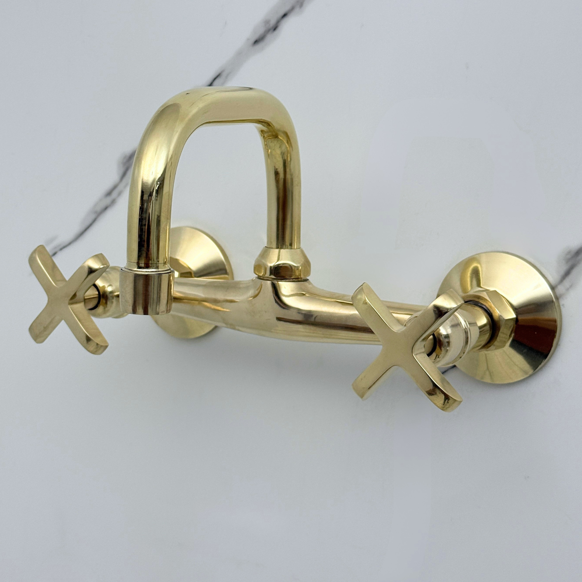 Unlacquered Brass Wall-Mount Bathroom Faucet