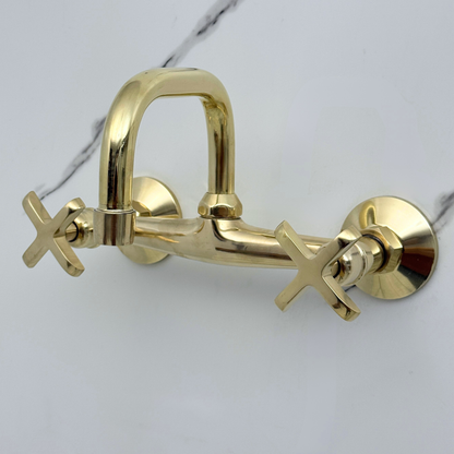 Unlacquered Brass Wall-Mount Bathroom Faucet