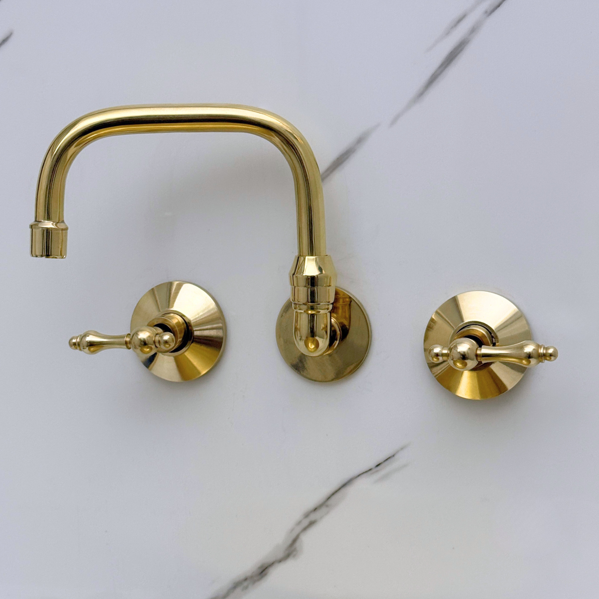 Unlacquered Brass Wall-Mount Bathroom Faucet with Lever handles