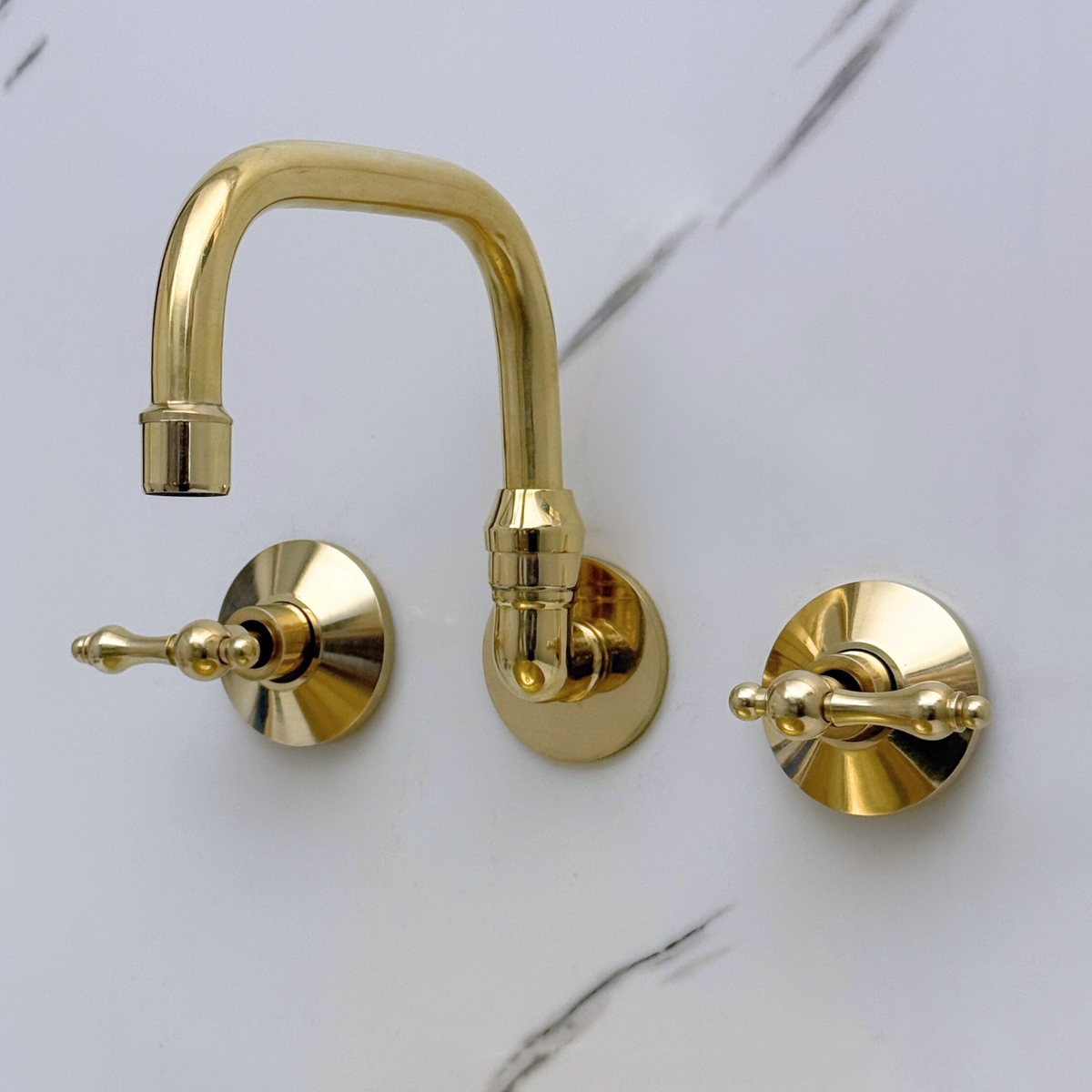 Unlacquered Brass Wall-Mount Bathroom Faucet with Lever handles