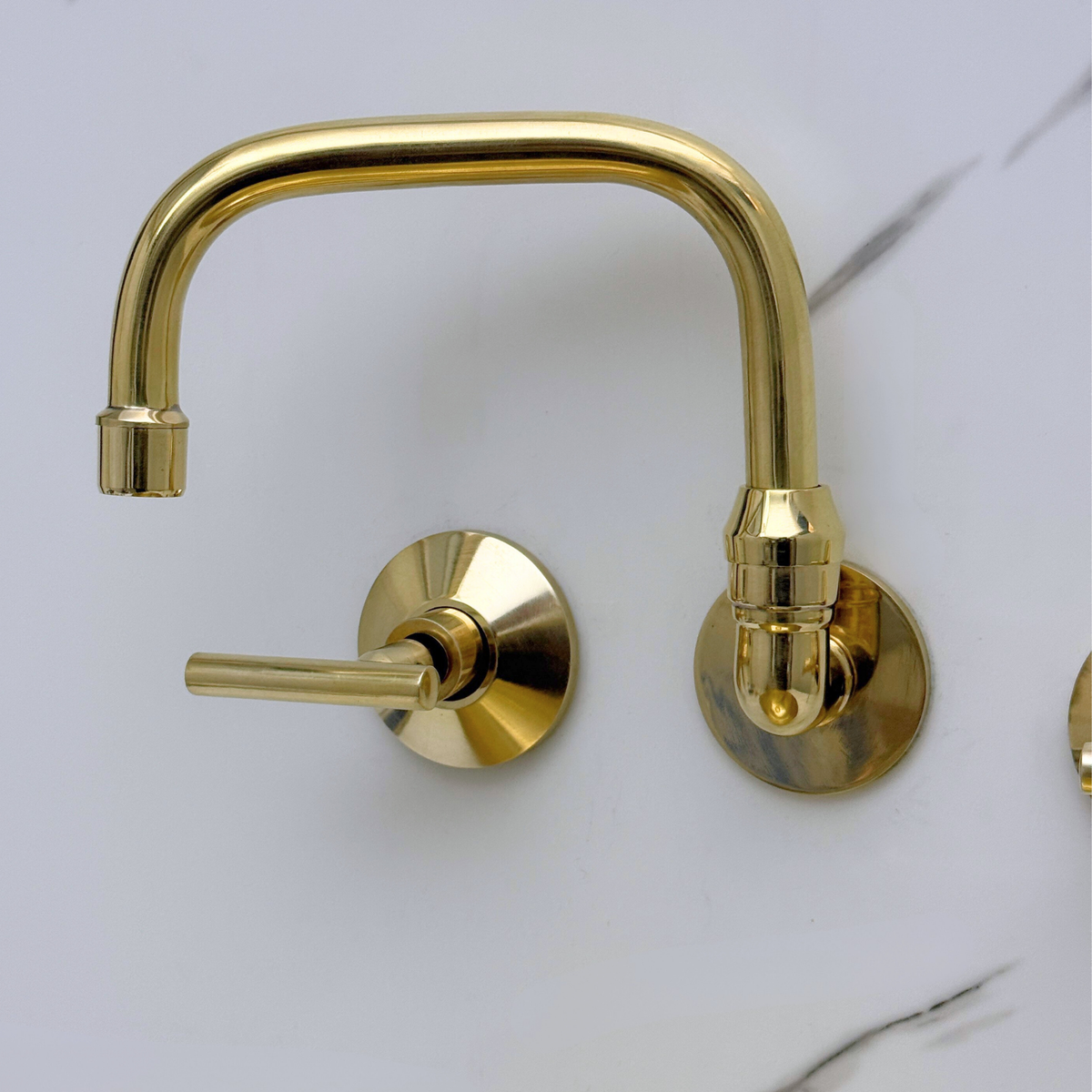 Unlacquered Brass Wall-Mount Bathroom Faucet with Lever handles