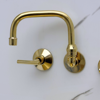 Unlacquered Brass Wall-Mount Bathroom Faucet with Lever handles