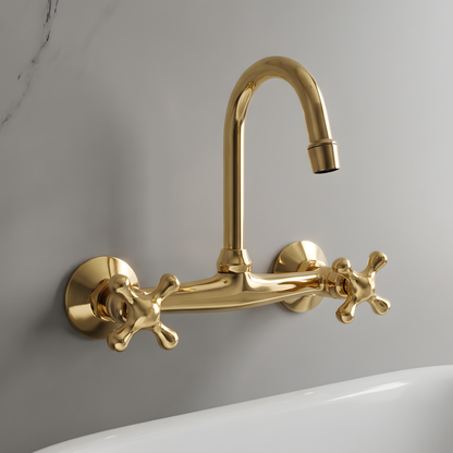 Unlacquered Brass Wall-Mount Bathroom Faucet