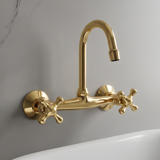 Unlacquered Brass Wall-Mount Bathroom Faucet