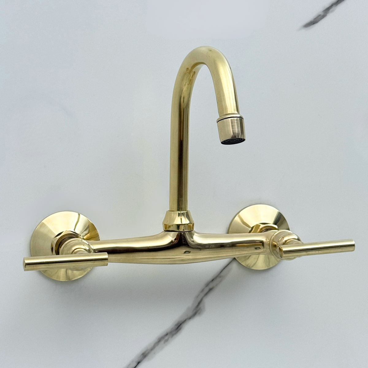 Unlacquered Brass Wall-Mount Bathroom Faucet
