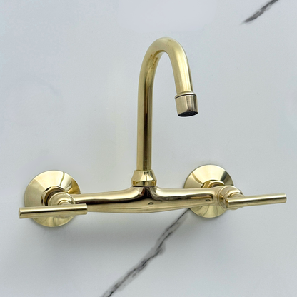 Unlacquered Brass Wall-Mount Bathroom Faucet