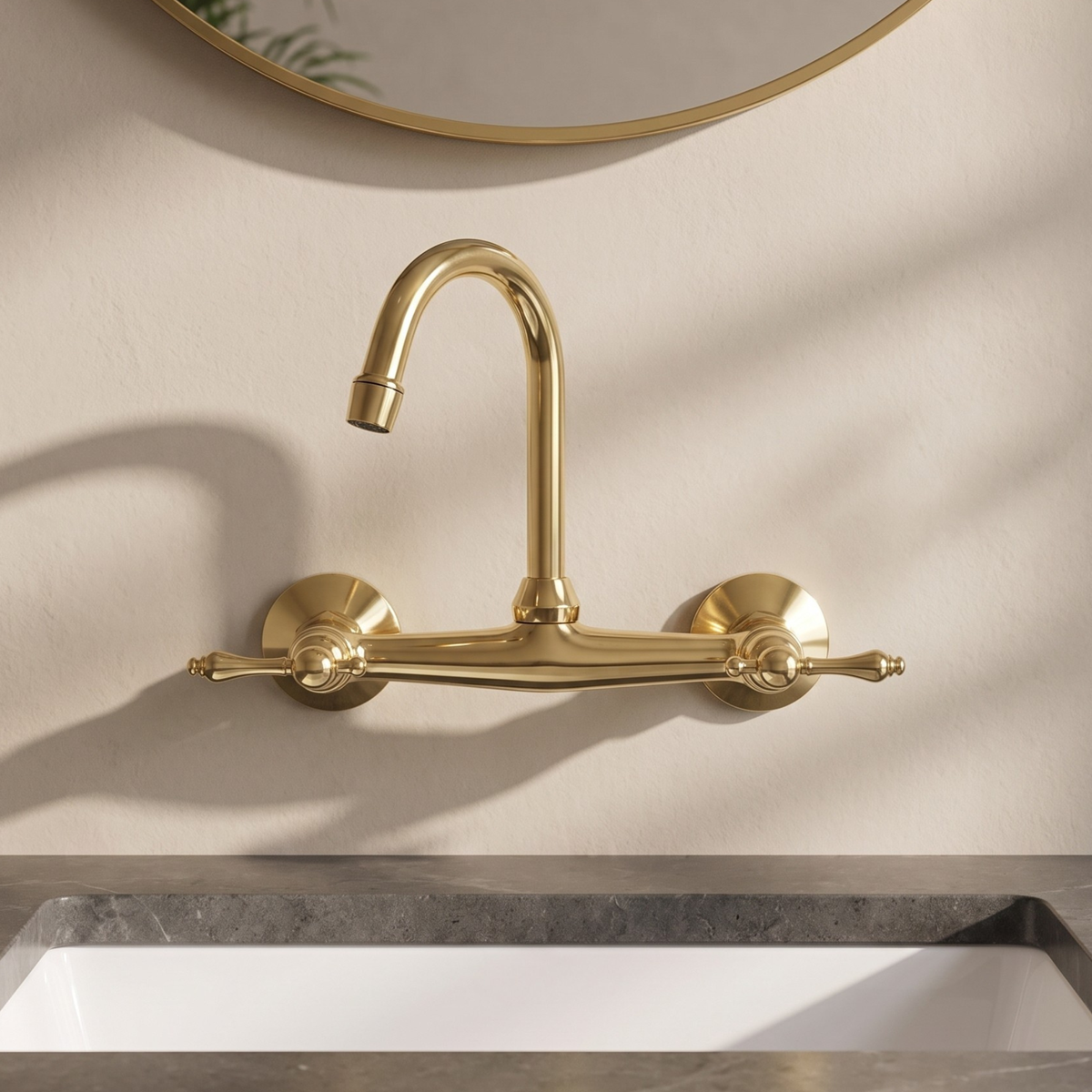 Unlacquered Brass Wall-Mount Bathroom Faucet