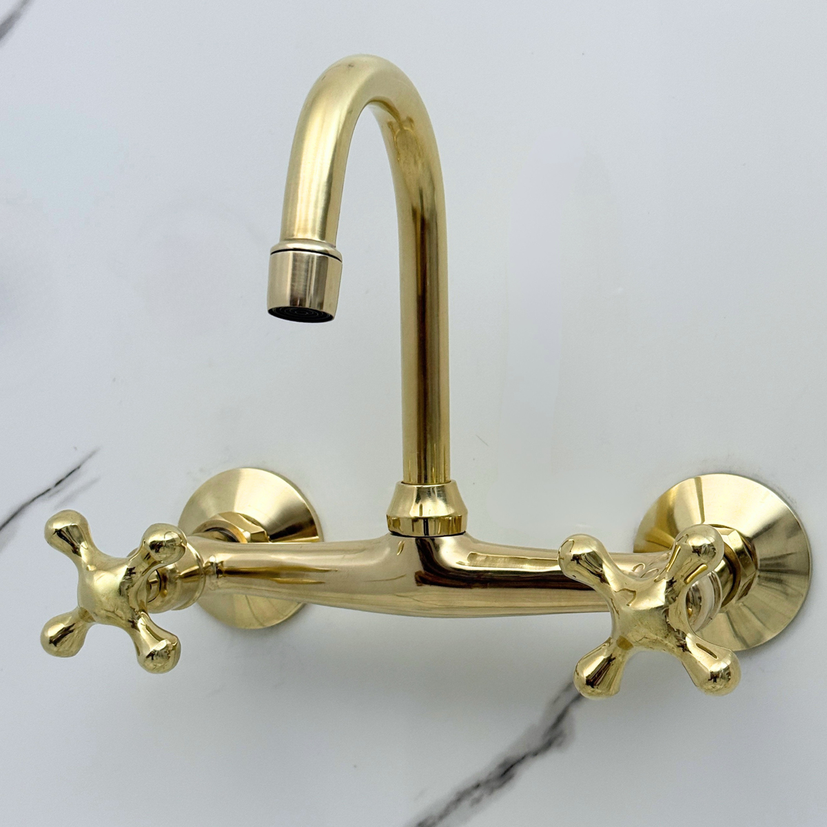Unlacquered Brass Wall-Mount Bathroom Faucet