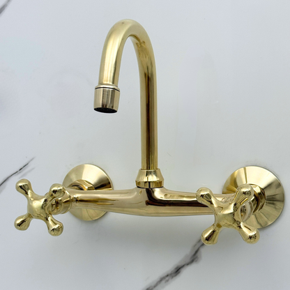 Unlacquered Brass Wall-Mount Bathroom Faucet