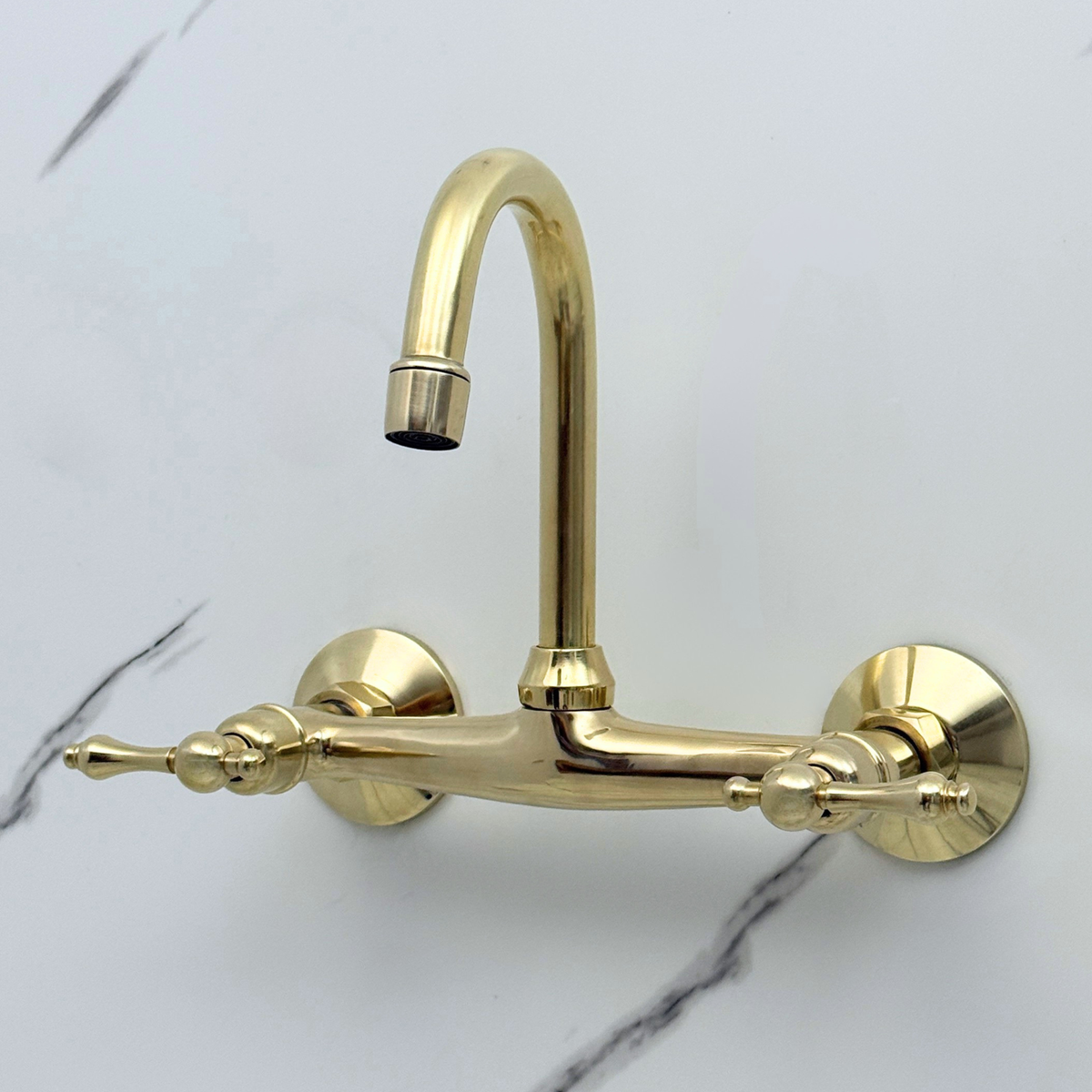 Unlacquered Brass Wall-Mount Bathroom Faucet