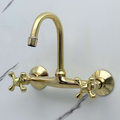 Unlacquered Brass Wall-Mount Bathroom Faucet