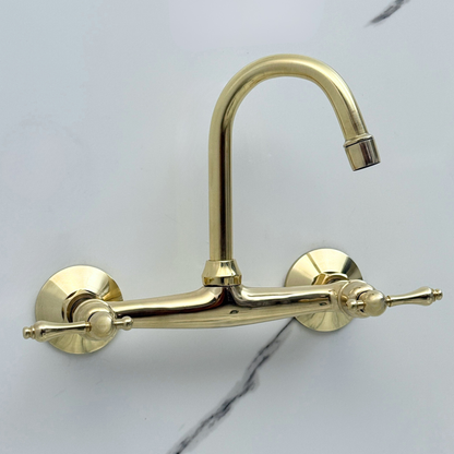 Unlacquered Brass Wall-Mount Bathroom Faucet