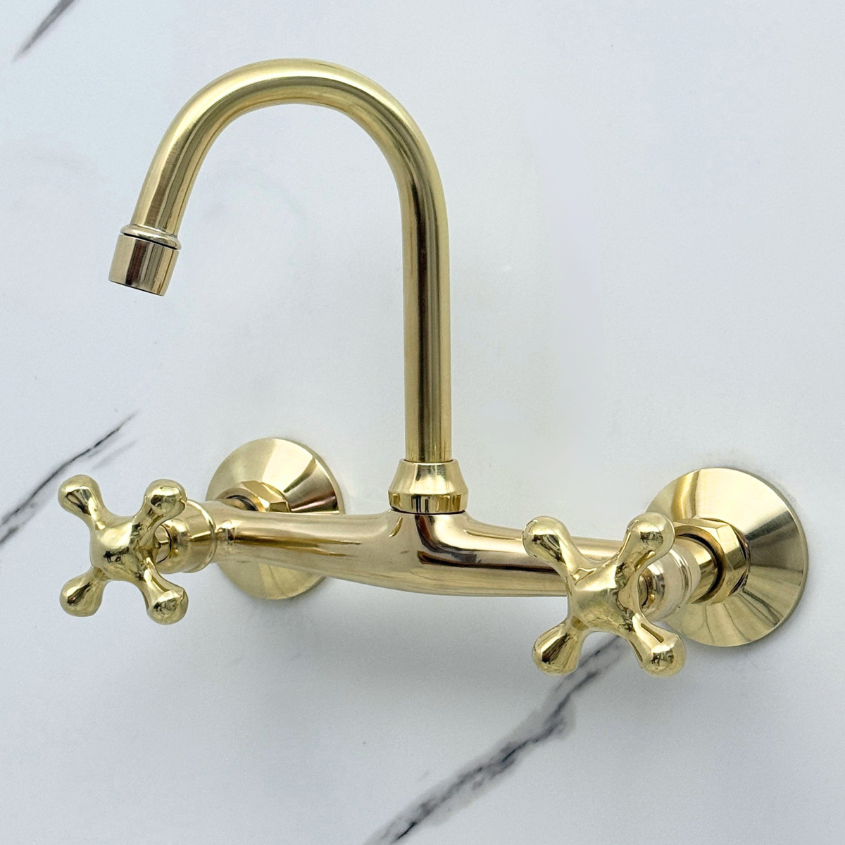 Unlacquered Brass Wall-Mount Bathroom Faucet