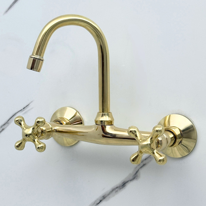 Unlacquered Brass Wall-Mount Bathroom Faucet