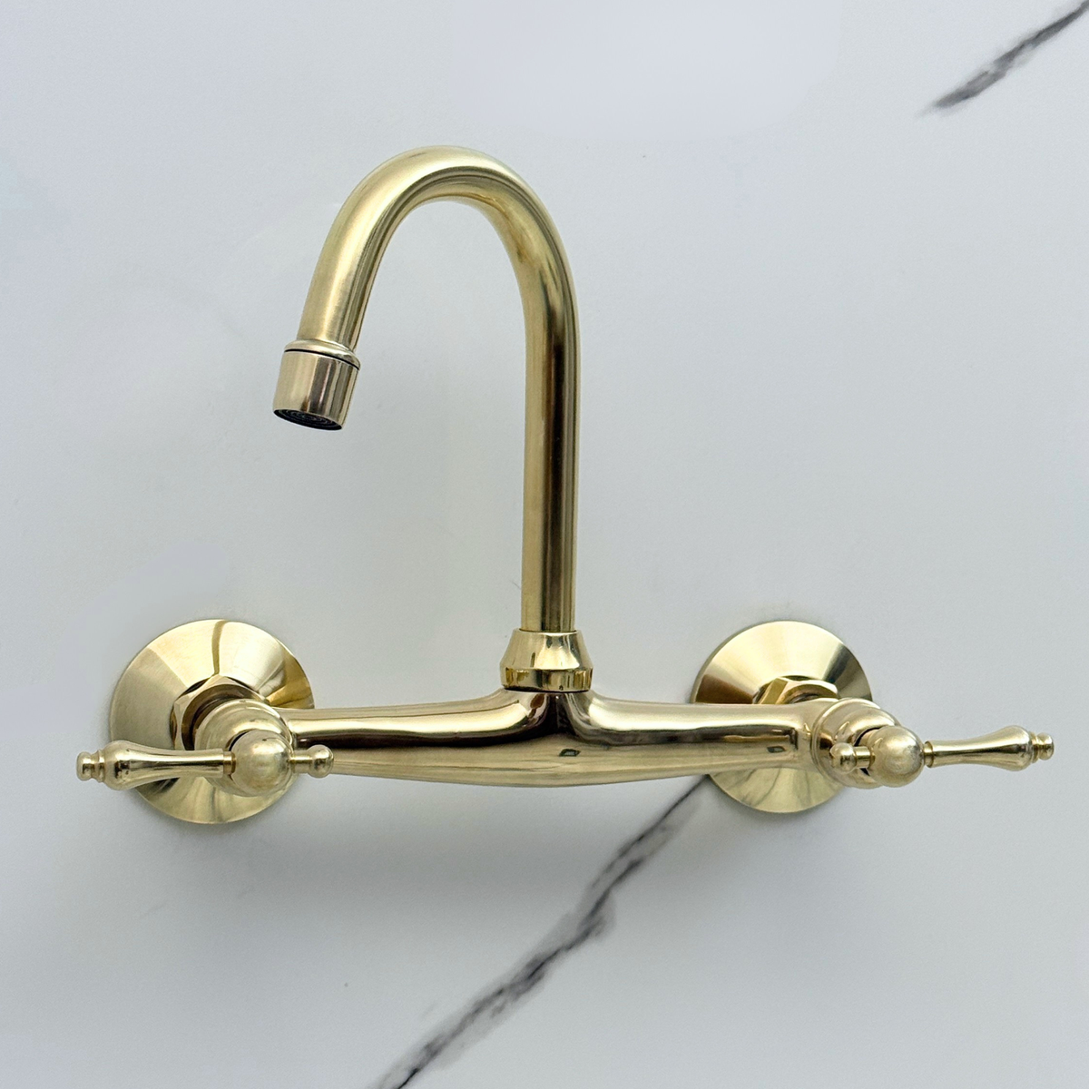 Unlacquered Brass Wall-Mount Bathroom Faucet