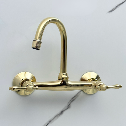 Unlacquered Brass Wall-Mount Bathroom Faucet