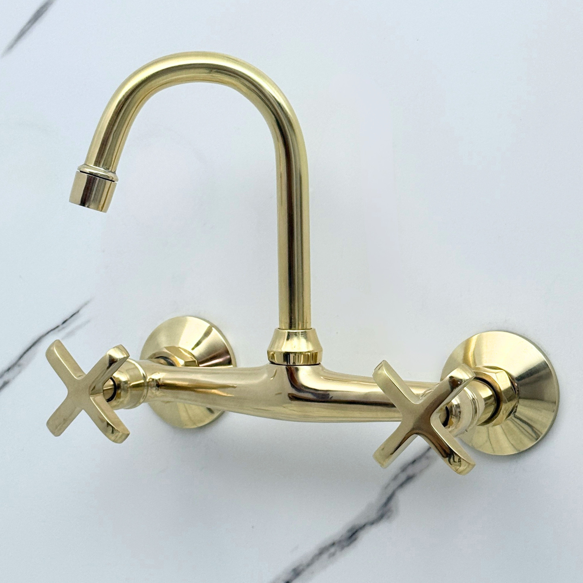 Unlacquered Brass Wall-Mount Bathroom Faucet