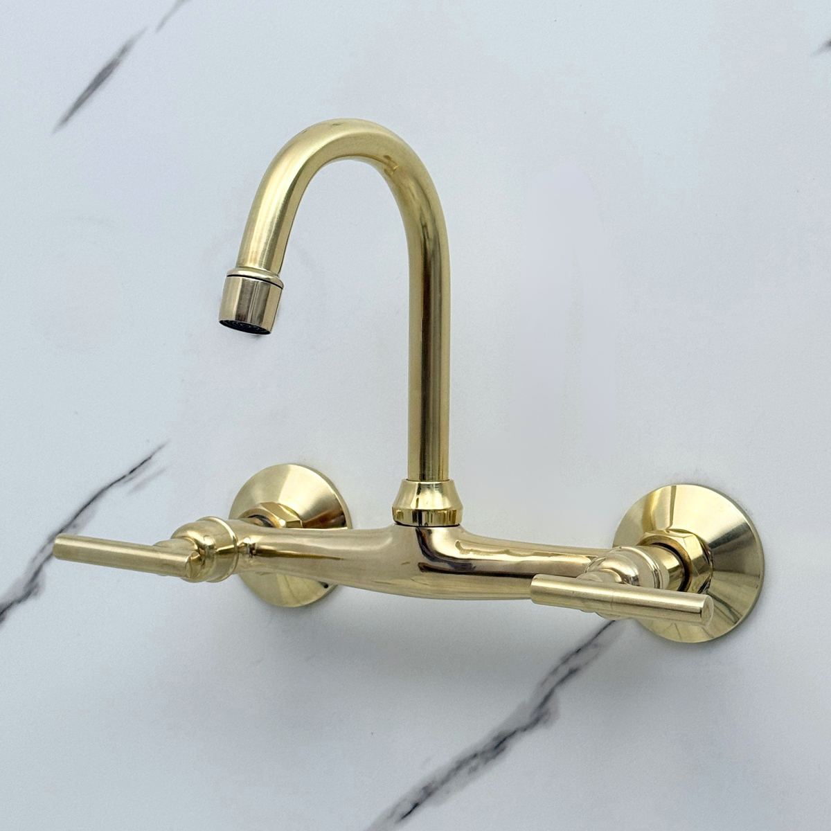 Unlacquered Brass Wall-Mount Bathroom Faucet