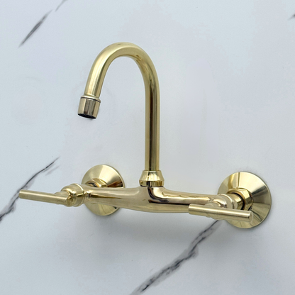Unlacquered Brass Wall-Mount Bathroom Faucet