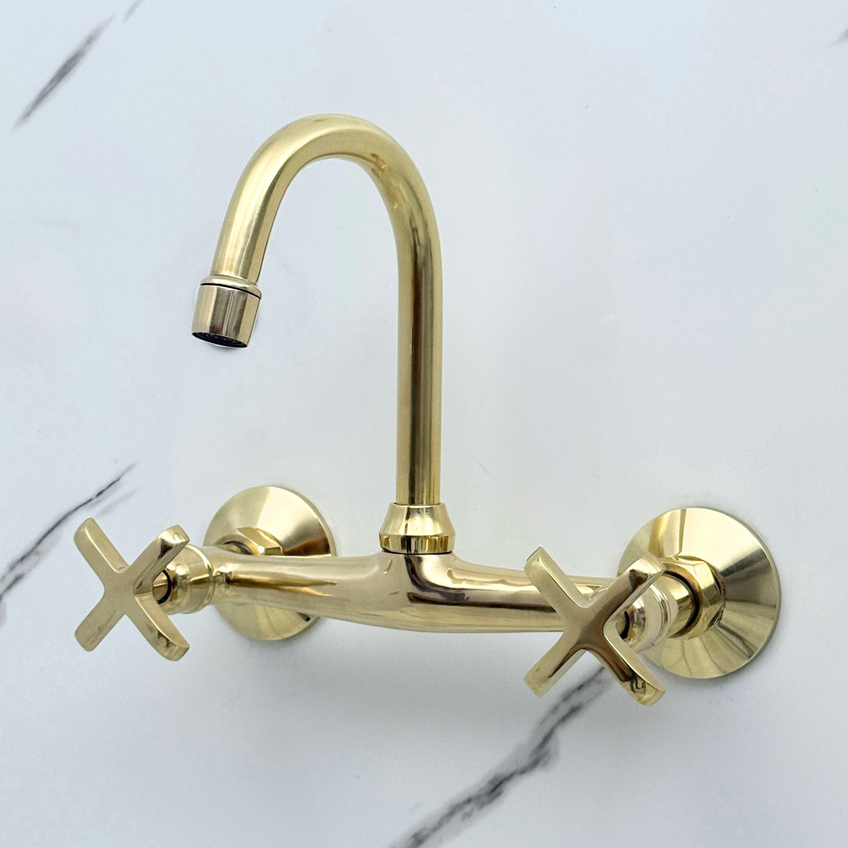 Unlacquered Brass Wall-Mount Bathroom Faucet