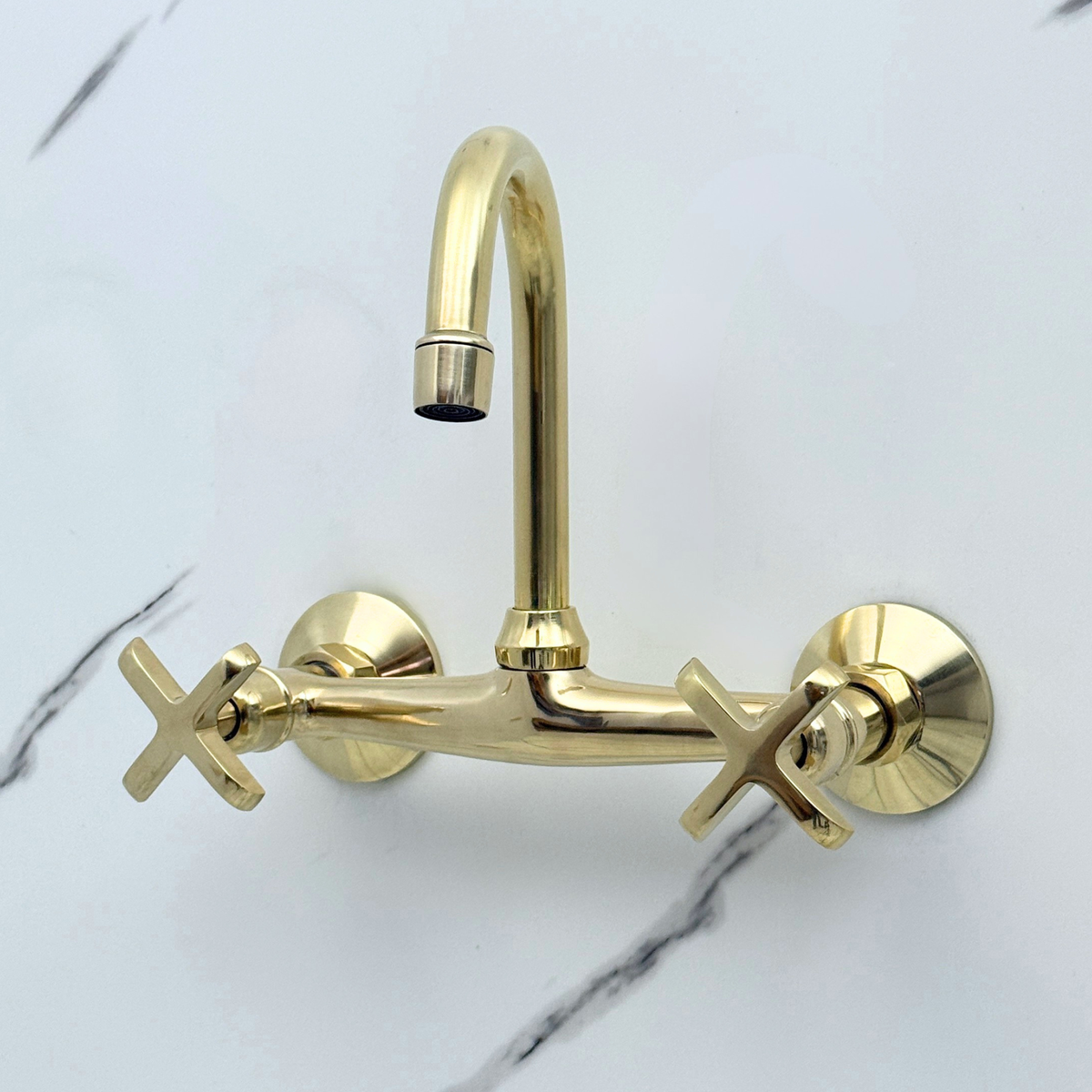 Unlacquered Brass Wall-Mount Bathroom Faucet
