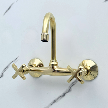 Unlacquered Brass Wall-Mount Bathroom Faucet