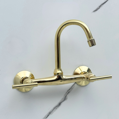 Unlacquered Brass Wall-Mount Bathroom Faucet